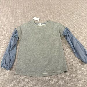 Grey and Blue Striped Sleeves Sweater Top for Youths, New with Tags